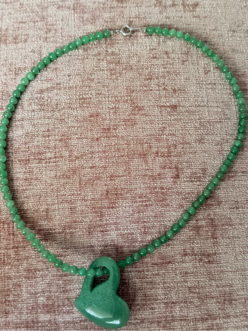 Green Heart Pendant Beaded Necklace - Women's Jewelry